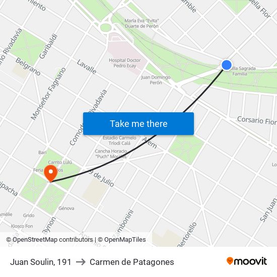 Juan Soulin, 191 to Carmen de Patagones map