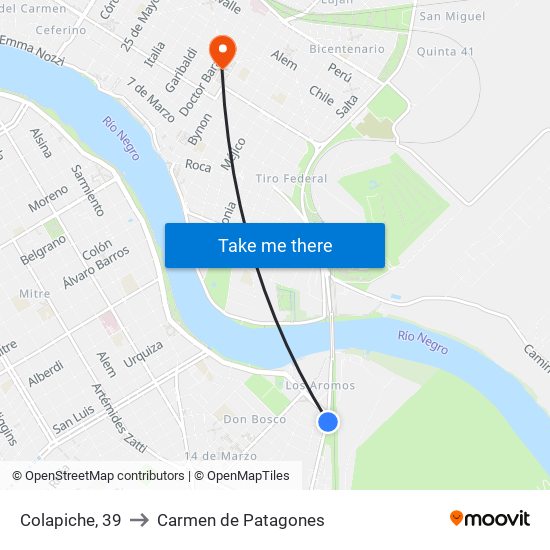 Colapiche, 39 to Carmen de Patagones map