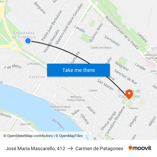 José María Mascarello, 412 to Carmen de Patagones map