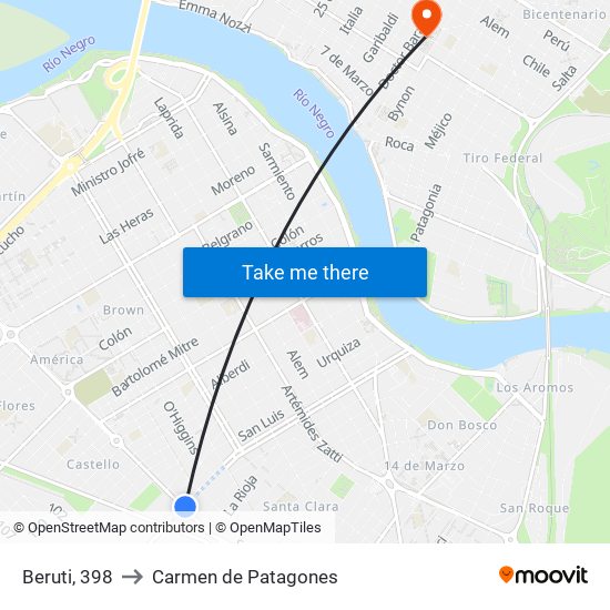 Beruti, 398 to Carmen de Patagones map