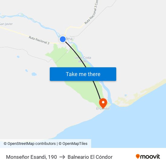 Monseñor Esandi, 190 to Balneario El Cóndor map