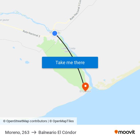 Moreno, 263 to Balneario El Cóndor map