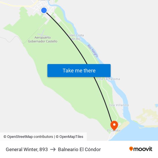 General Winter, 893 to Balneario El Cóndor map