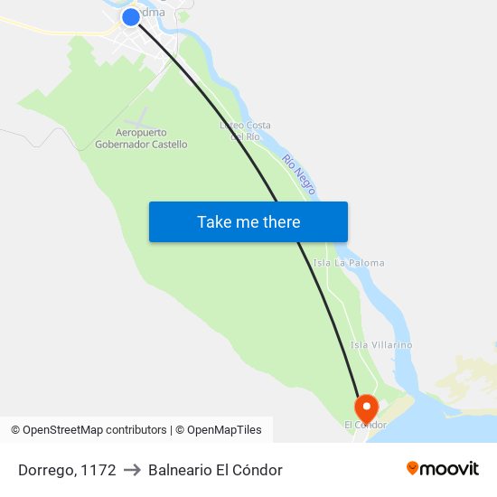 Dorrego, 1172 to Balneario El Cóndor map
