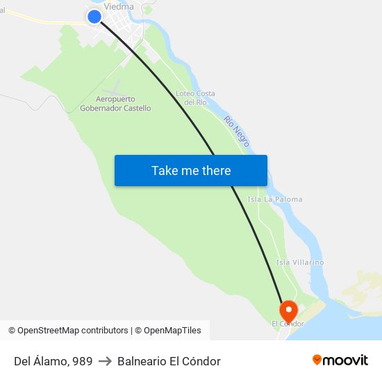 Del Álamo, 989 to Balneario El Cóndor map