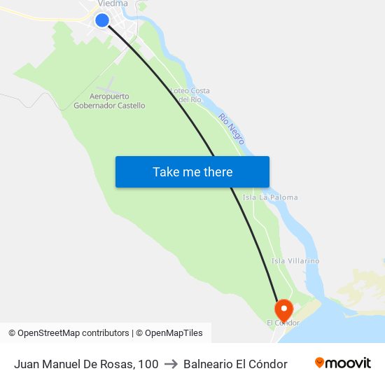 Juan Manuel De Rosas, 100 to Balneario El Cóndor map