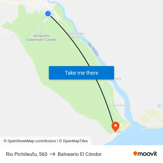 Rio Pichileufu, 560 to Balneario El Cóndor map