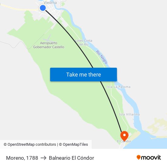 Moreno, 1788 to Balneario El Cóndor map