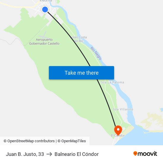 Juan B. Justo, 33 to Balneario El Cóndor map