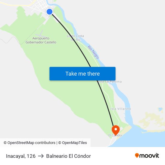 Inacayal, 126 to Balneario El Cóndor map