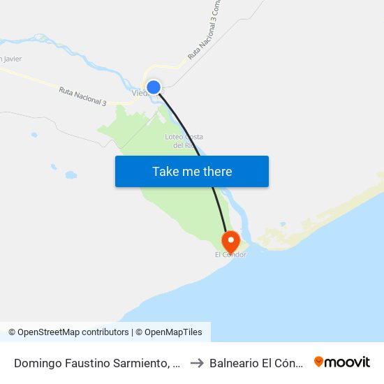 Domingo Faustino Sarmiento, 144 to Balneario El Cóndor map