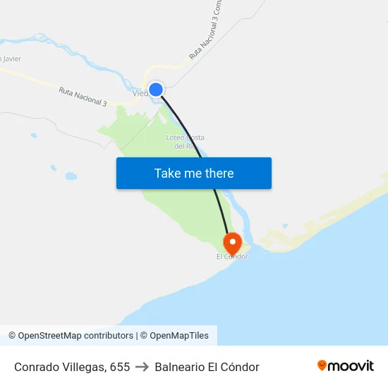 Conrado Villegas, 655 to Balneario El Cóndor map