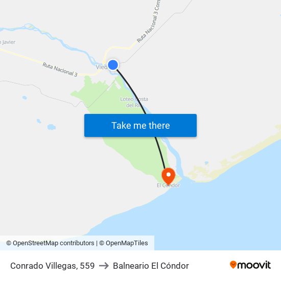 Conrado Villegas, 559 to Balneario El Cóndor map