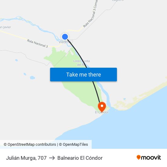 Julián Murga, 707 to Balneario El Cóndor map