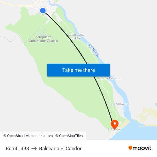 Beruti, 398 to Balneario El Cóndor map