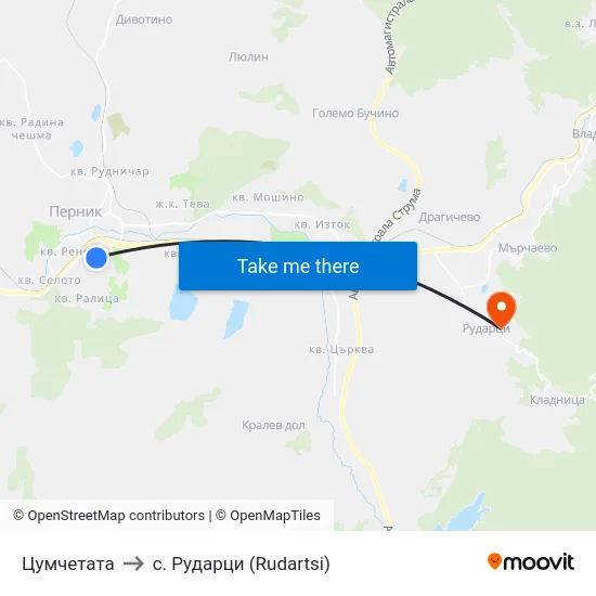 Цумчетата to с. Рударци (Rudartsi) map