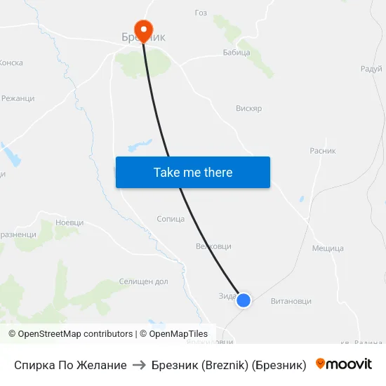 Спирка По Желание to Брезник (Breznik) (Брезник) map