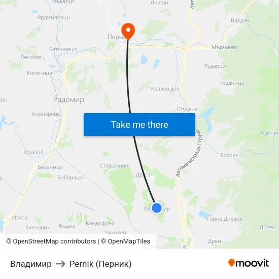 Владимир to Pernik (Перник) map