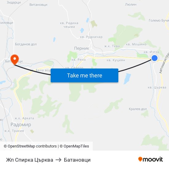 Жп Спирка Църква to Батановци map