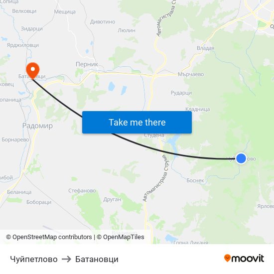 Чуйпетлово to Батановци map