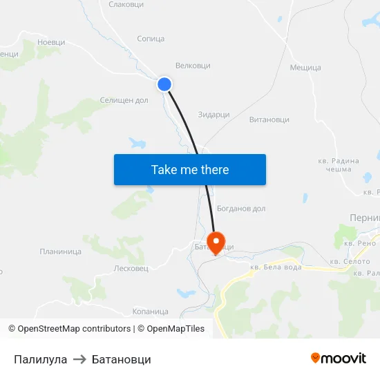 Палилула to Батановци map