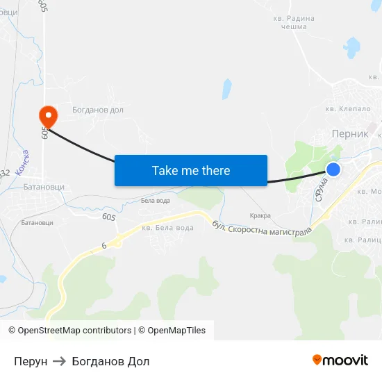Перун to Богданов Дол map