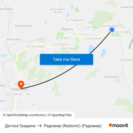 Детска Градина to Радомир (Radomir) (Радомир) map