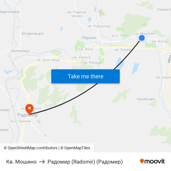 Кв. Мошино to Радомир (Radomir) (Радомир) map