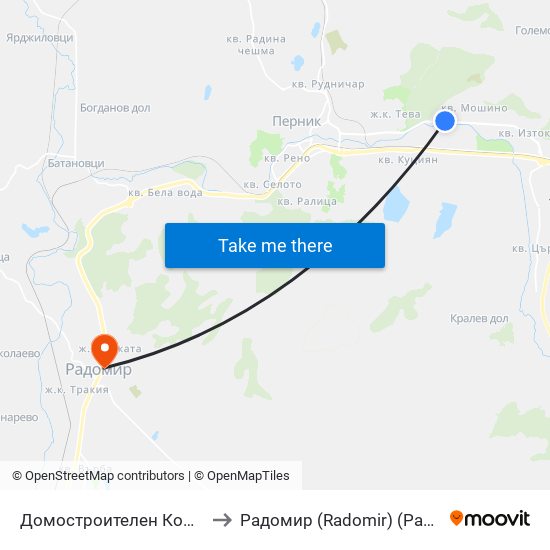 Домостроителен Комбинат to Радомир (Radomir) (Радомир) map