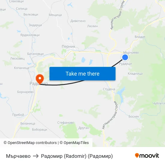 Мърчаево to Радомир (Radomir) (Радомир) map