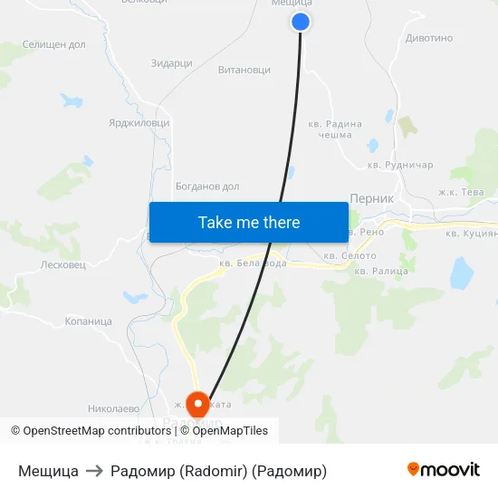 Мещица to Радомир (Radomir) (Радомир) map