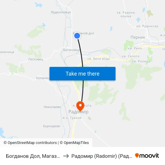 Богданов Дол, Магазините to Радомир (Radomir) (Радомир) map