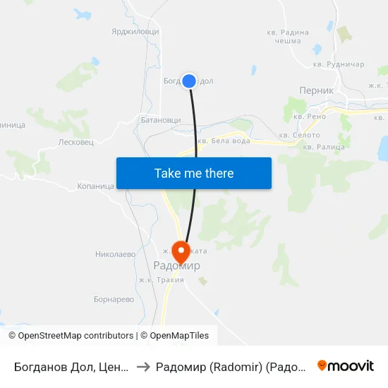 Богданов Дол, Център to Радомир (Radomir) (Радомир) map