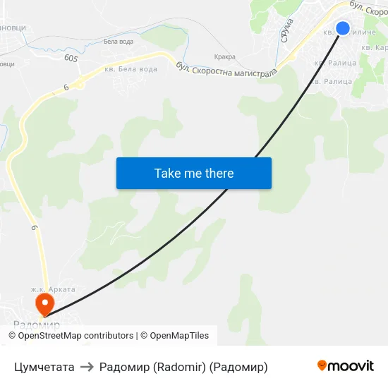 Цумчетата to Радомир (Radomir) (Радомир) map