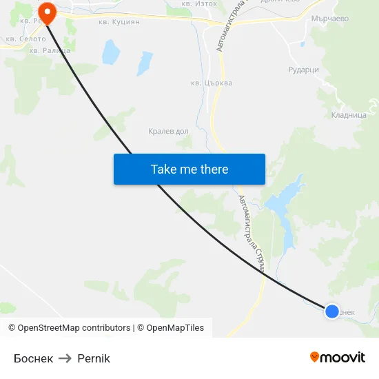 Боснек to Pernik map