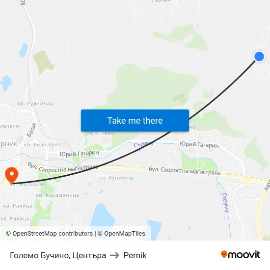 Големо Бучино, Центъра to Pernik map