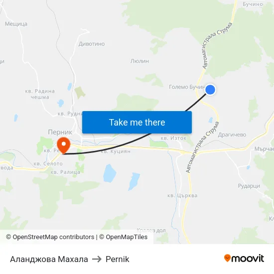 Аланджова Махала to Pernik map