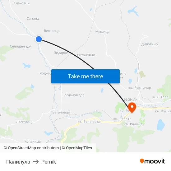 Palilula to Pernik map