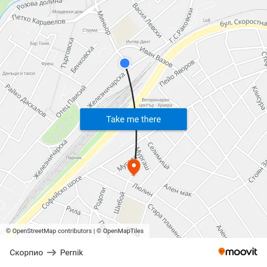 Скорпио to Pernik map