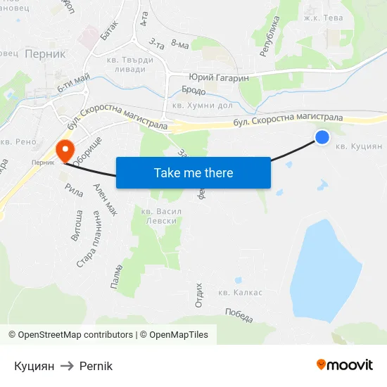 Куциян to Pernik map