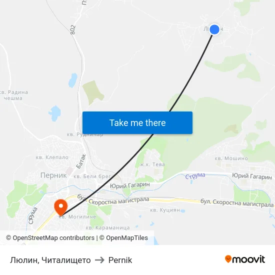 Люлин, Читалището to Pernik map