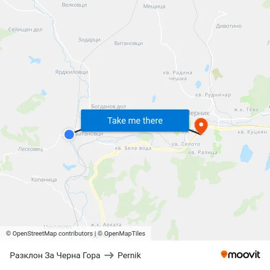 Разклон За Черна Гора to Pernik map