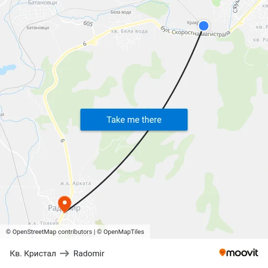 Кв. Кристал to Radomir map