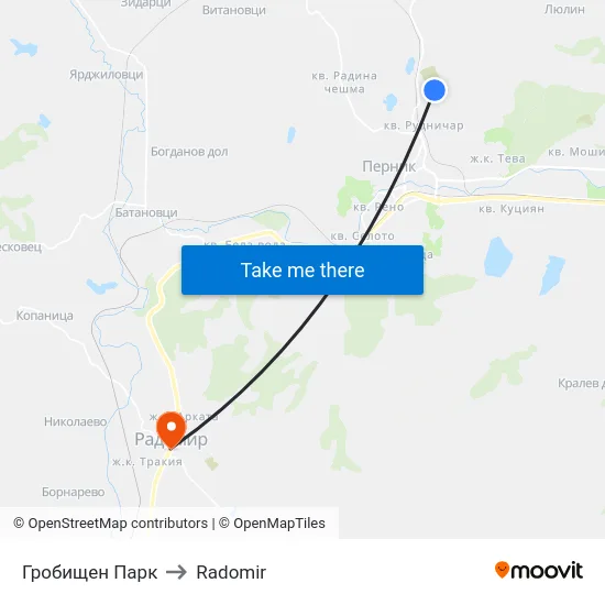 Гробищен Парк to Radomir map