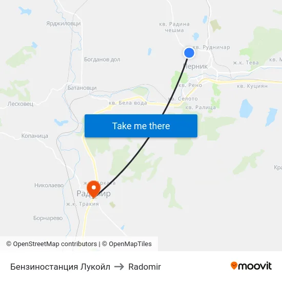 Бензиностанция Лукойл to Radomir map