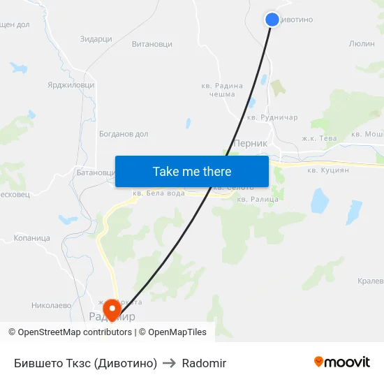 Бившето Ткзс (Дивотино) to Radomir map