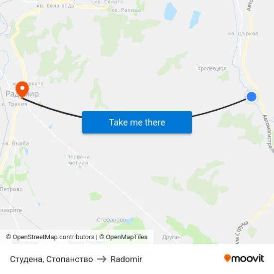Студена, Стопанство to Radomir map