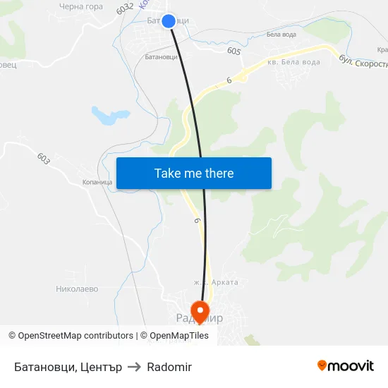 Батановци, Център to Radomir map