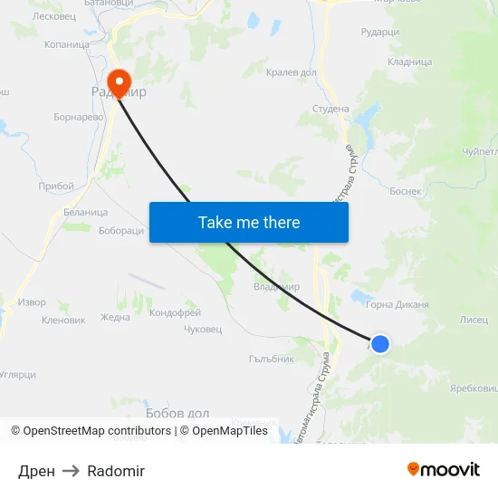 Дрен to Radomir map