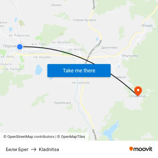 Бели Брег to Kladnitsa map
